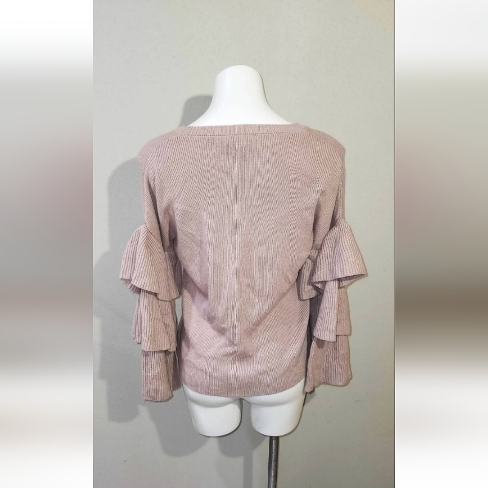 Halogen Petite Light Pink Ruffle Tiered Bell Sleeve Sweater - Picture 3 of 4